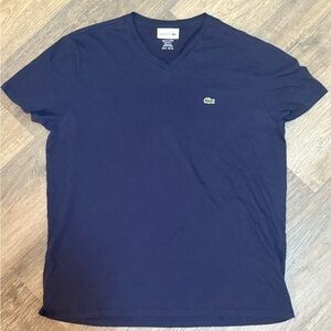 Lacoste Men's XL Solid Blue V-Neck Tee Shirt - Excellent Used Condition